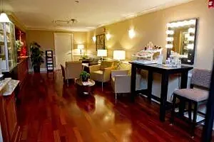 Elegant beauty salon interior with stylish decor.