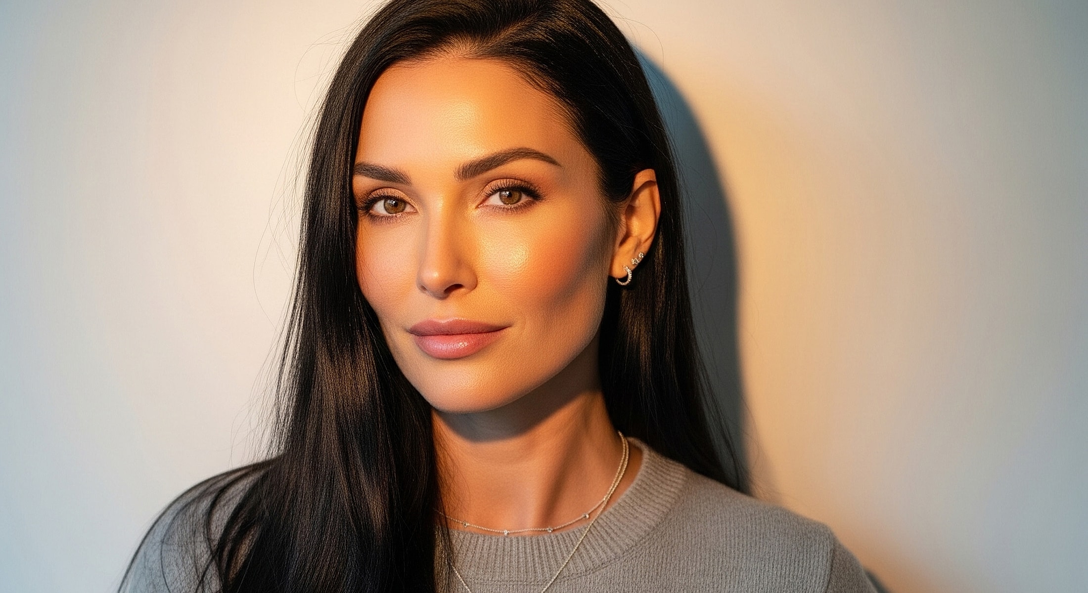 Close-up of a woman with long dark hair.