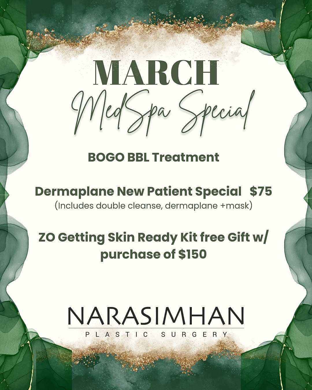 March MedSpa specials for skincare treatments.